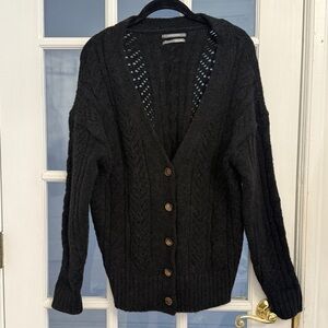 ANTHROPOLOGIE Women's Black Cable Knit V-Neck Button Down Cardigan Sweater XS
